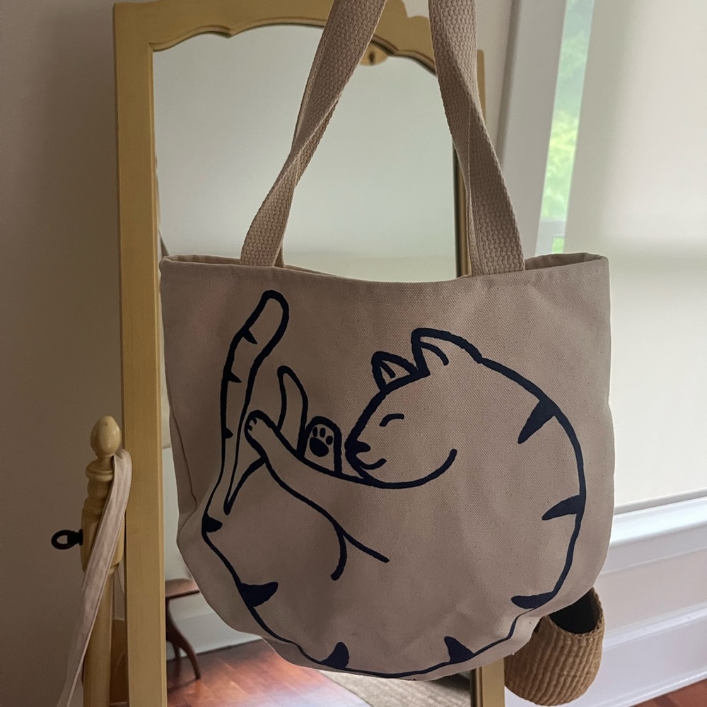 Canvas Tote Bag with Cat Design